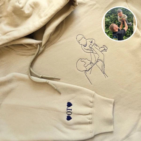 Father's Day Gift Personalized Embroidered Outline Photo Sweatshirt Gift For Dad
