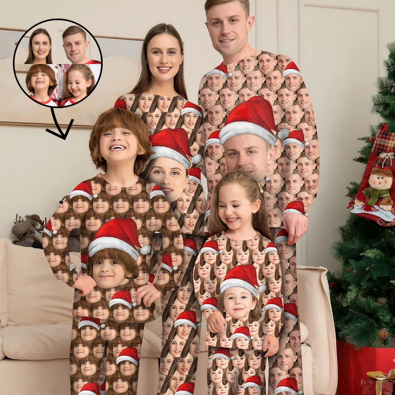 Custom Photo Pajamas Family Matching Set Christmas Matching Sleepwear Personalized Pajamas Hat And Snowflake