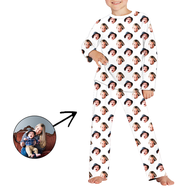 Custom Photo Pajamas For Kids Funny Mash Face Long Sleeve