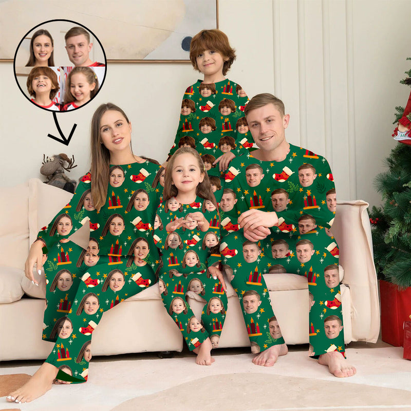 Custom Photo Pajamas Family Matching Set Christmas Matching Sleepwear Personalized Pajamas Snowflake And Lights