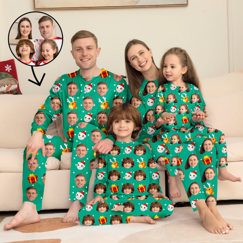 Custom Photo Pajamas Family Matching Set Christmas Matching Sleepwear Personalized Pajamas Deer And Christmas Tree