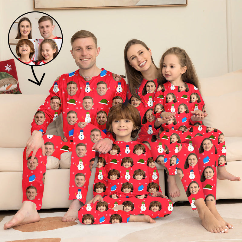 Custom Photo Pajamas Family Matching Set Christmas Matching Sleepwear Personalized Pajamas LoveLY Snowman And Gift