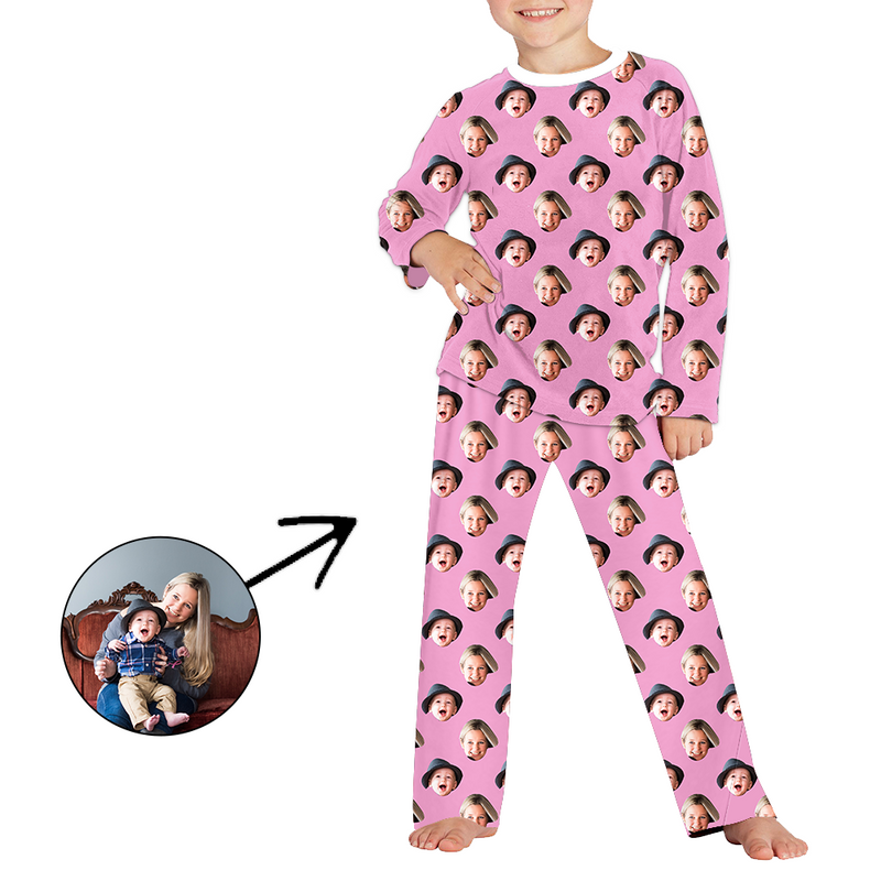 Custom Photo Pajamas For Kids Black And White Long Sleeve