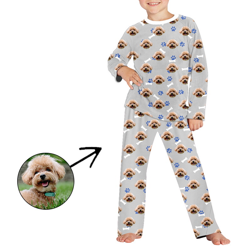 Custom Photo Pajamas For Kids Dog Footprint Long Sleeve