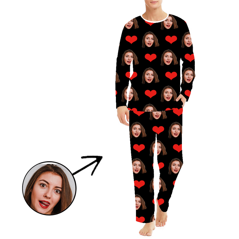 Custom Photo Pajamas Christmas Gift For Men Heart I Love My Wife Long Sleeve