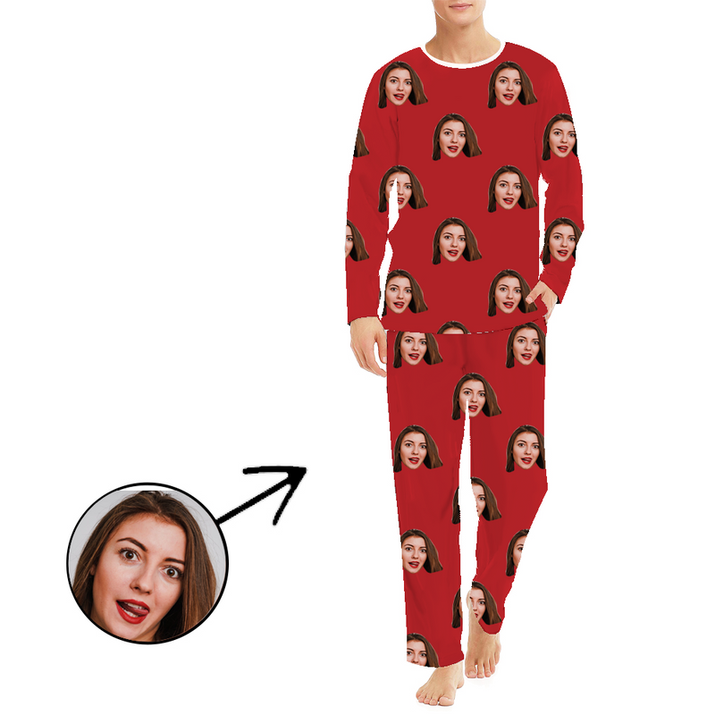 Custom Photo Pajamas Christmas Pajamas For Men I Love My Wife Long Sleeve