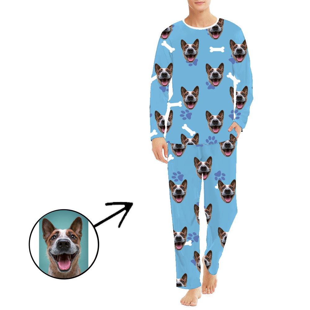 Custom Photo Pajamas For Men Dog Paw Footprint Long Sleeve