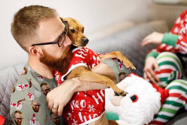 Custom Photo Pajamas For Men Dog Footprint Long Sleeve