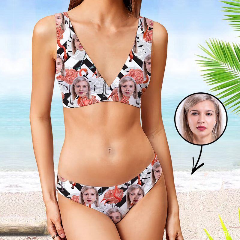 Custom Bikini Personlized Bikini Face Bikini Tropical Flower Face Personalized Bathing Suit For Women Bikini Set