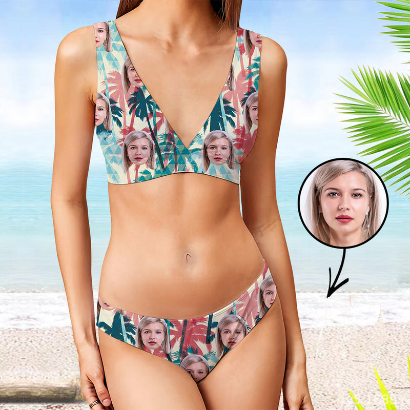 Custom Bikini Personlized Bikini Face Bikini Tropical Flower Face Personalized Bathing Suit For Women Bikini Set