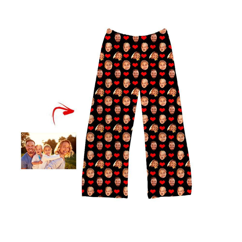 Custom Photo Pajamas Pants I Love My Family Red For Men