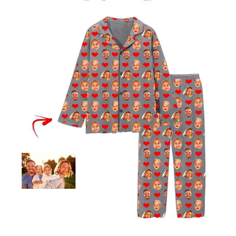 Custom Photo Pajamas I Love My Family Grey