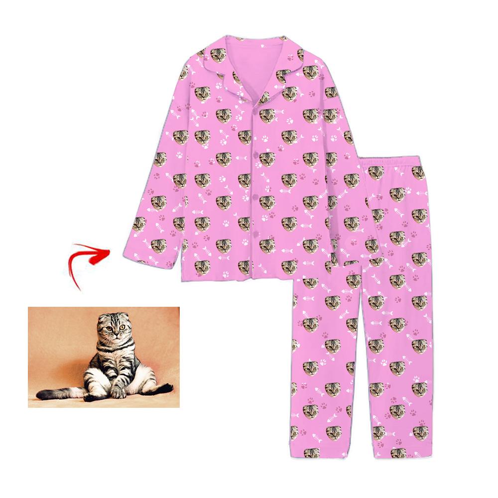 Custom Photo Pajamas Cat Footprint Pink