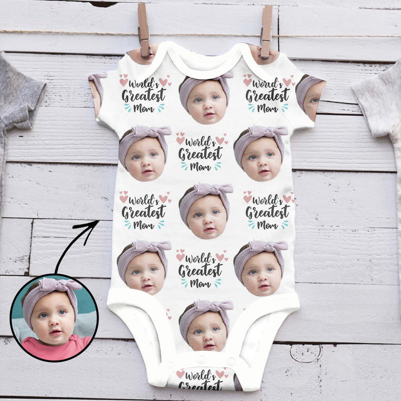 Custom Photo Baby Bodysuit Heart Dog Footprint Mother's Day Gifts
