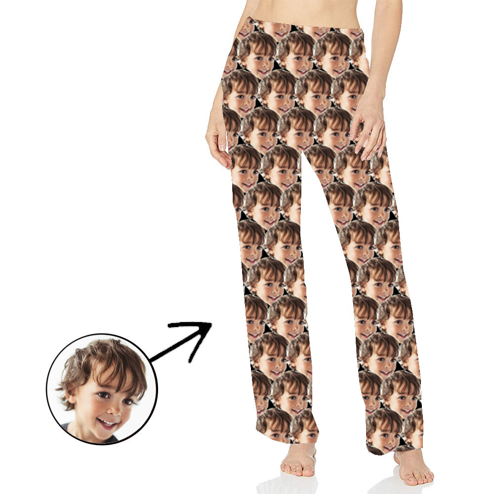 Custom Photo Pajamas Pants For Women Funny Mash Face Long Sleeve