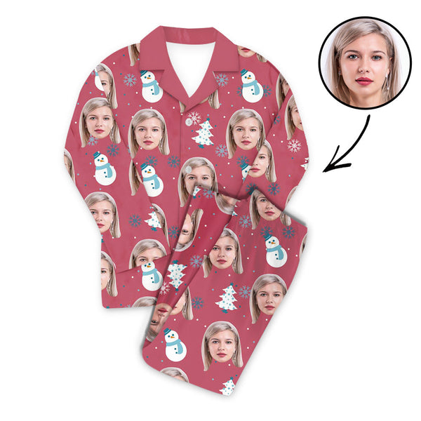 Custom Photo Pajamas Set Unisex Snowman And Christmas Tree photo pajamas