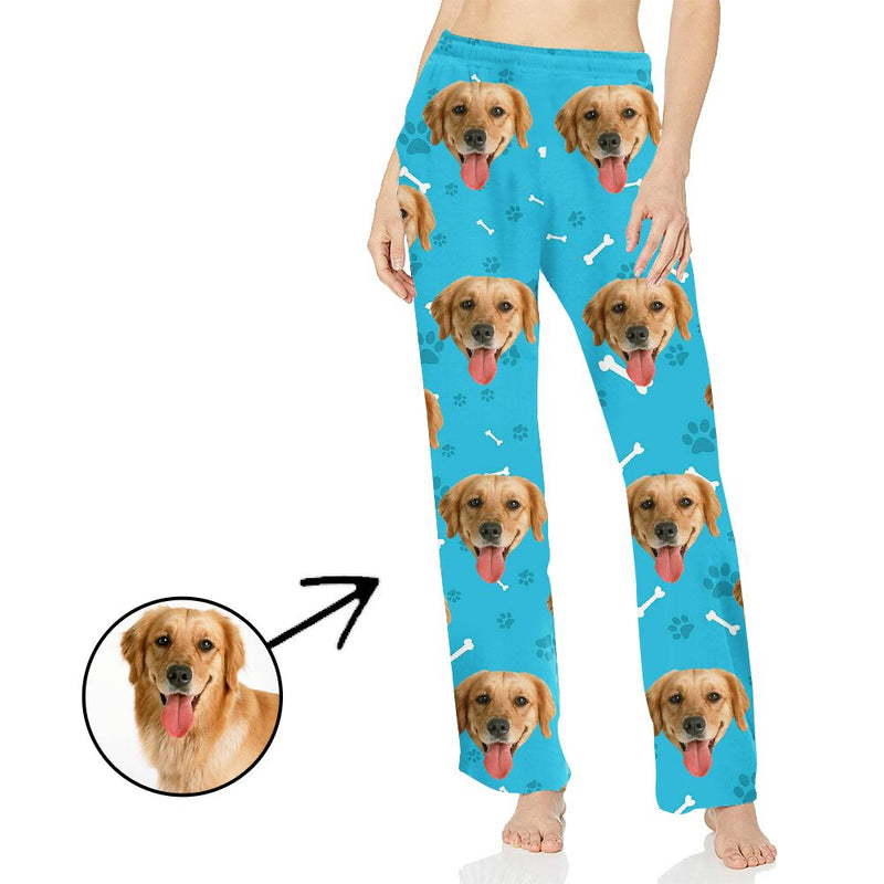Custom Photo Pajamas Pants For Women Dog Footprint Long Sleeve