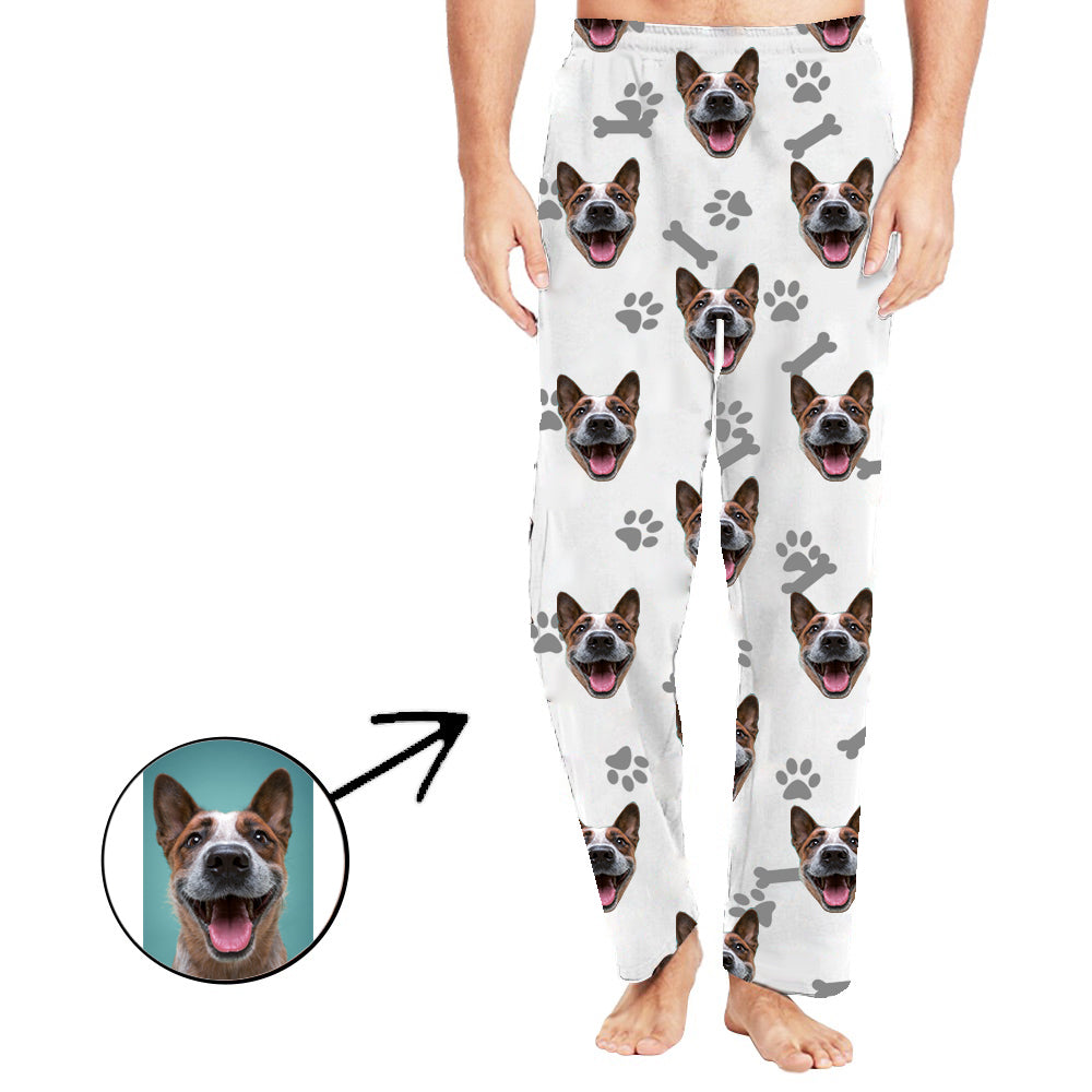 Custom Photo Pajamas Pants For Men Dog Footprint Long Sleeve Mother's Day Gifts