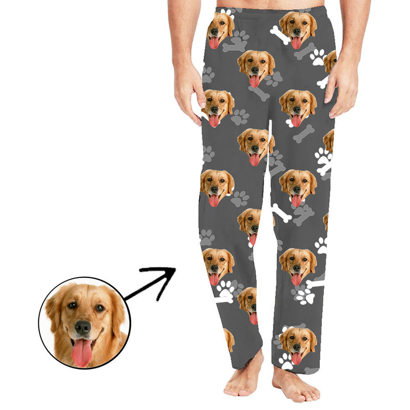 Custom Photo Pajamas Pants I Love My Dog Grey For Men
