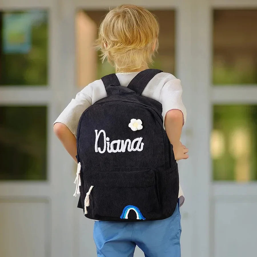 Personalized children's corduroy backpack – with name print