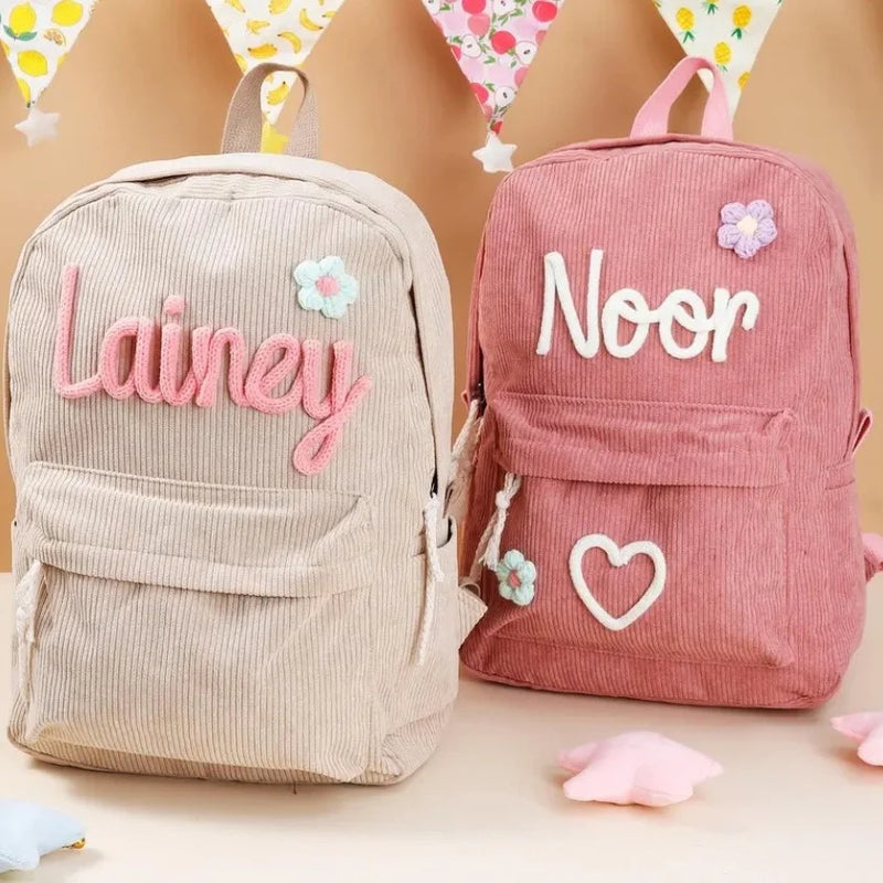 Personalized children's corduroy backpack – with name print