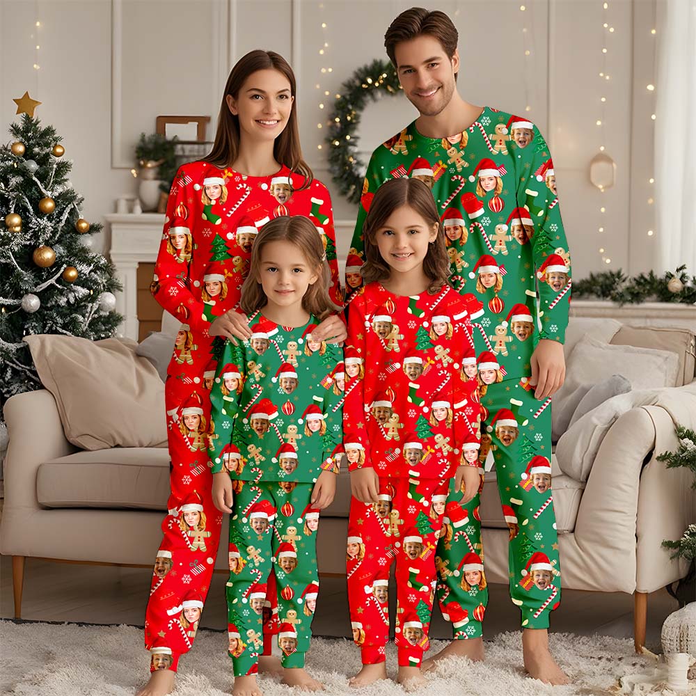 Custom Face Christmas Pajamas Set, Custom Photo Pajamas Home Wear Set, Best Gift for Wife Husband Family and Friends