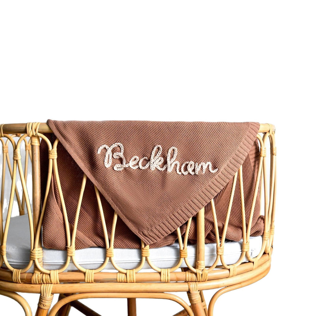 Welcome gift for baby - Embroidered stroller blanket made of breathable cotton knit