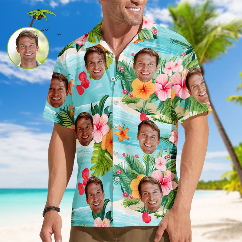 Aloha Shirt Gift for Him – Bold Flowers & Face Art