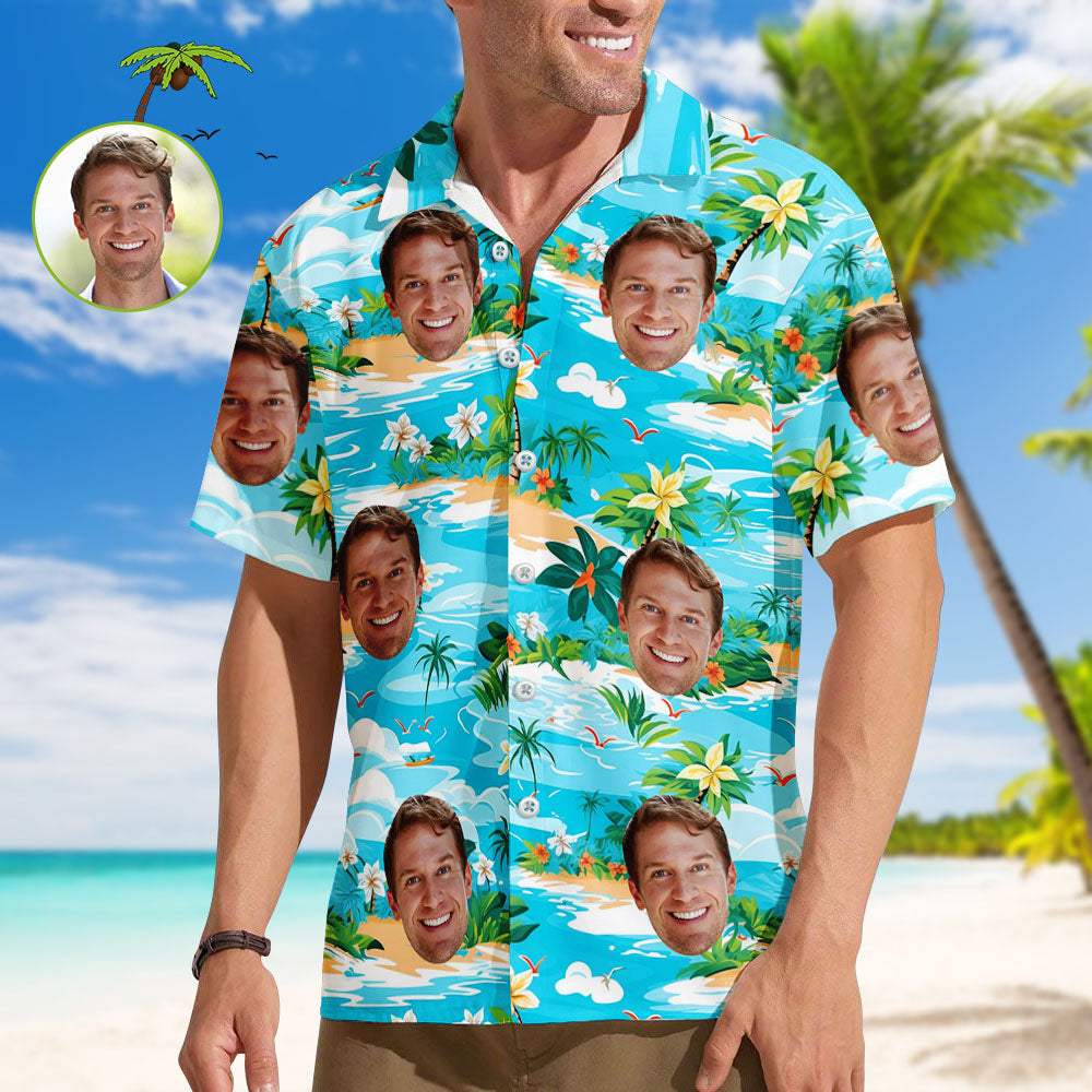 Custom Hawaiian Shirt – Colorful Leaves & Face Graphic