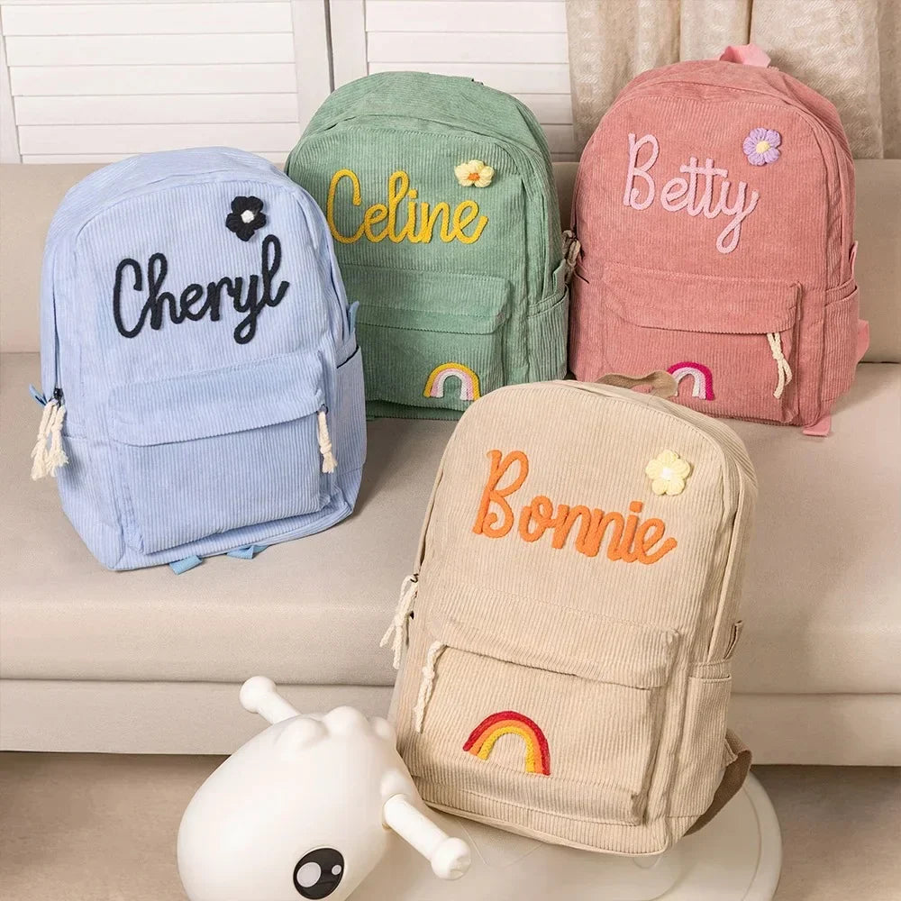 Personalized children's corduroy backpack – with name print