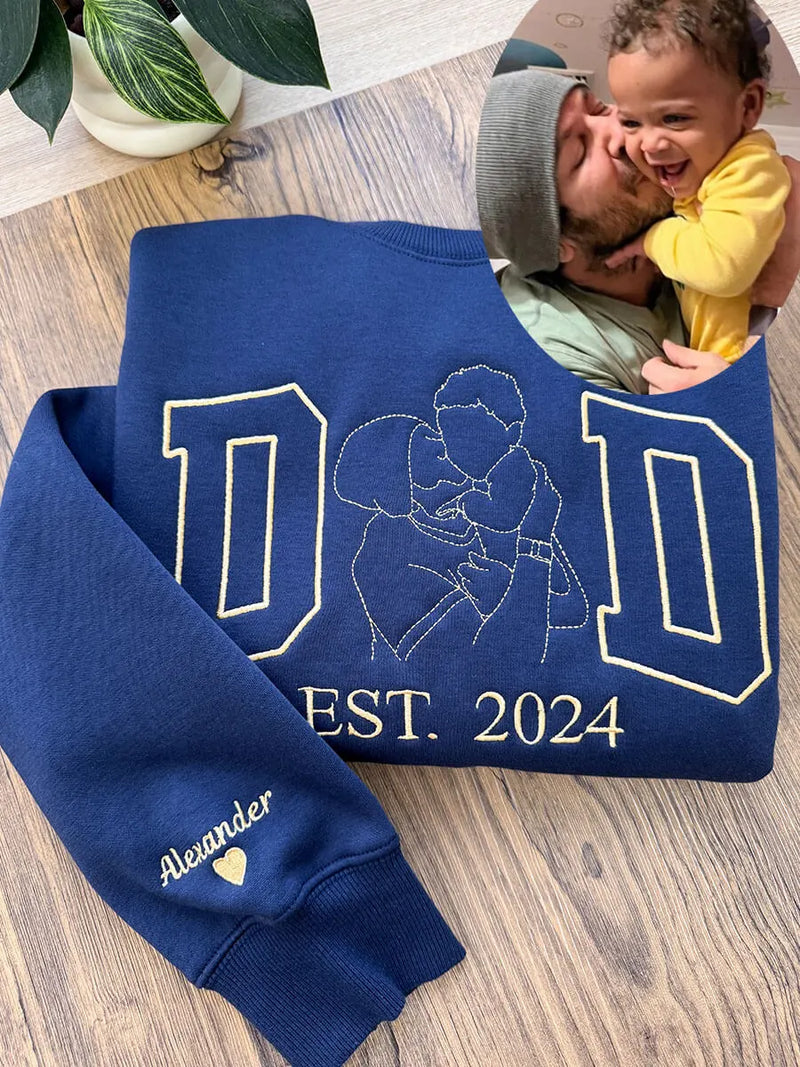 Custom Embroidered Daddy Sweatshirt with Kids Names on Sleeve
