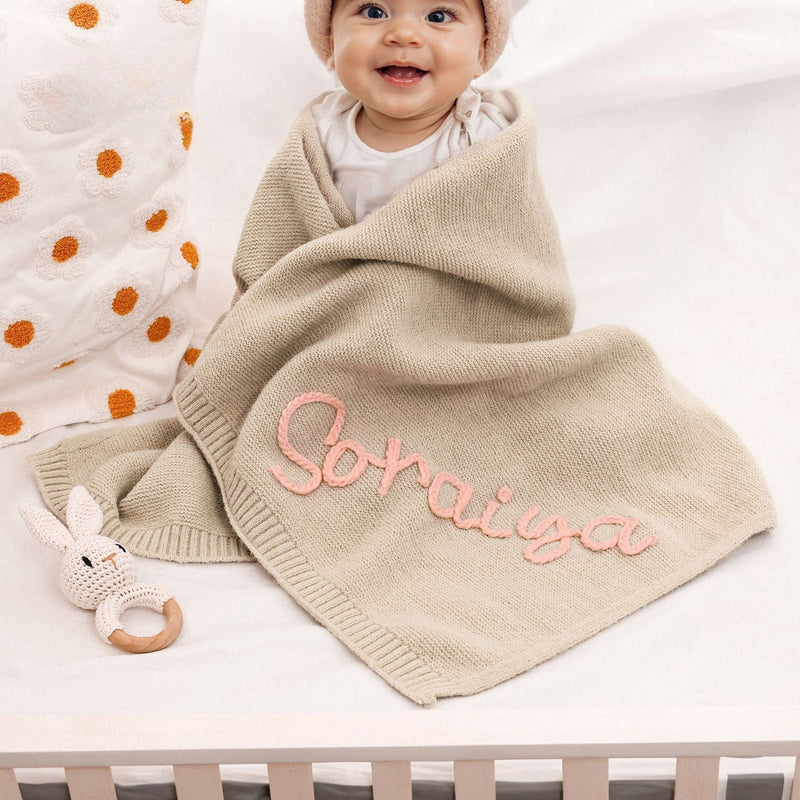 Welcome gift for baby - Embroidered stroller blanket made of breathable cotton knit