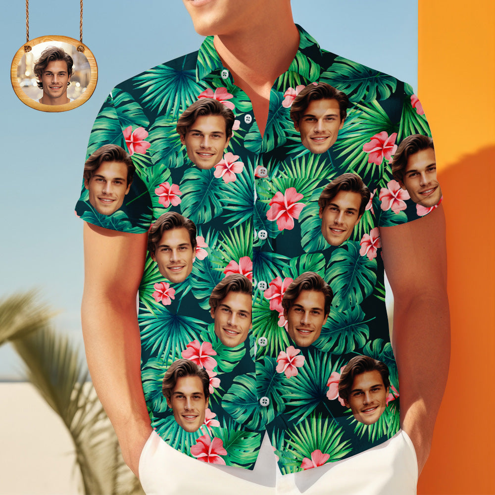 Personalized Aloha Shirt with Floral & Face Print
