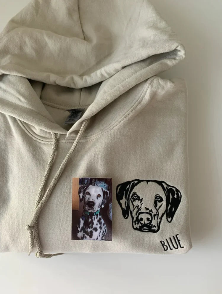 Custom Pet Portrait Sweatshirt – Unique Embroidered Hoodie & T-Shirt