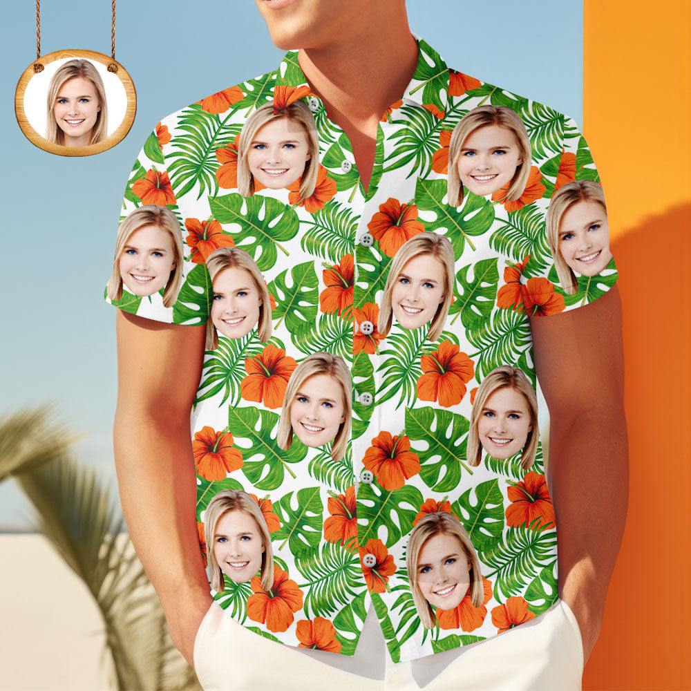 Custom Leaf & Face Hawaiian Shirt – Vibrant Colors