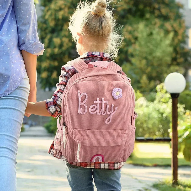 Personalized children's corduroy backpack – with name print
