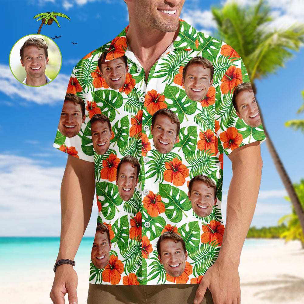Custom Leaf & Face Hawaiian Shirt – Vibrant Colors