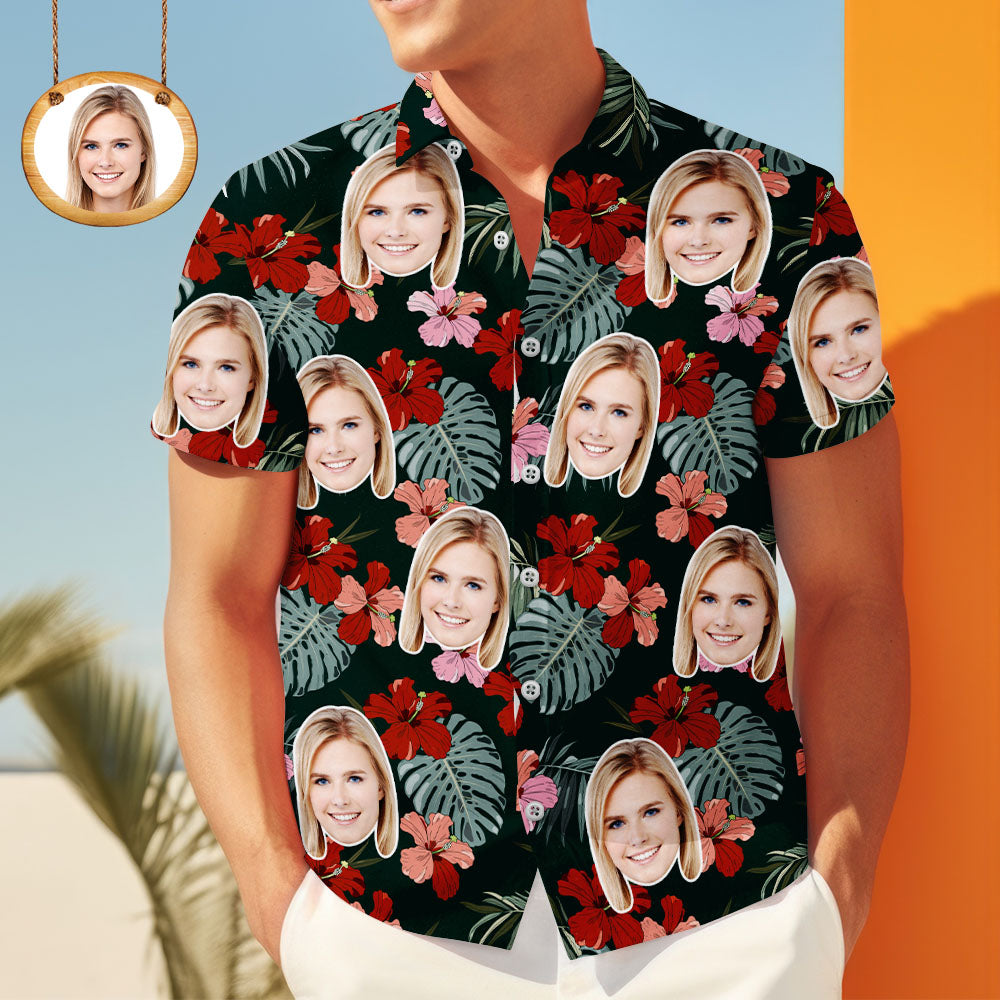 Hawaiian Shirt with Unique Face & Floral Design