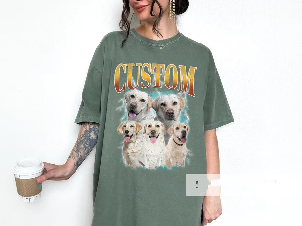 Custom Comfort Colors Vintage Pet TShirt Pet Photo + Name Custom Dog Shirt Personalized Shirt Custom T Shirts for Humans Cat Shirt 90's Tee