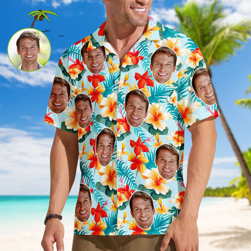 Aloha Shirt for Him – Bold Face & Leaf Pattern