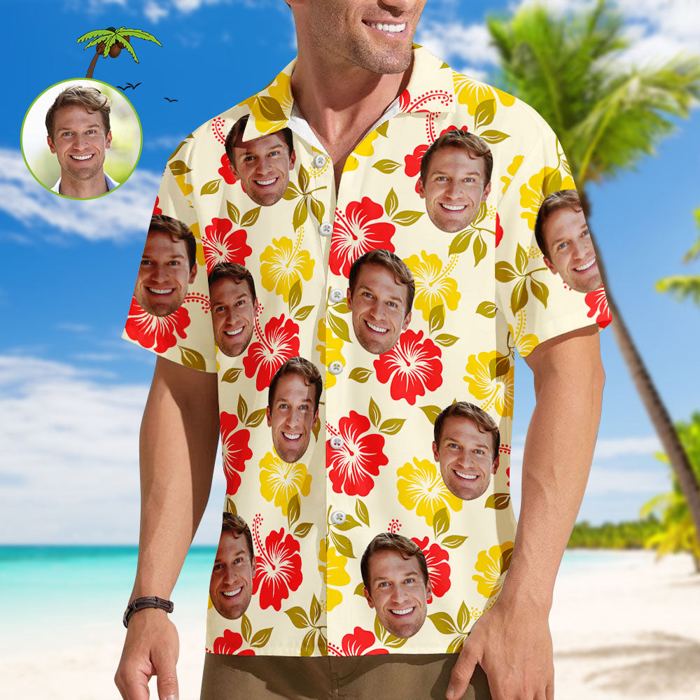 Personalized Tropical Aloha Shirt – Flowers & Face Art