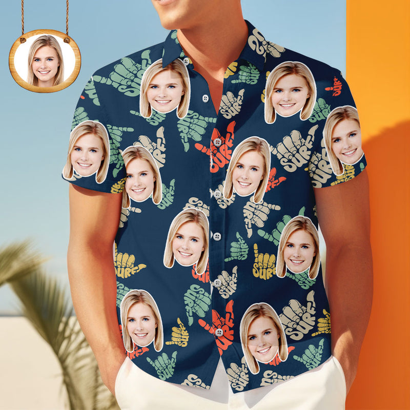 Gift for Dad – Custom Hawaiian Shirt with Face & Leaves