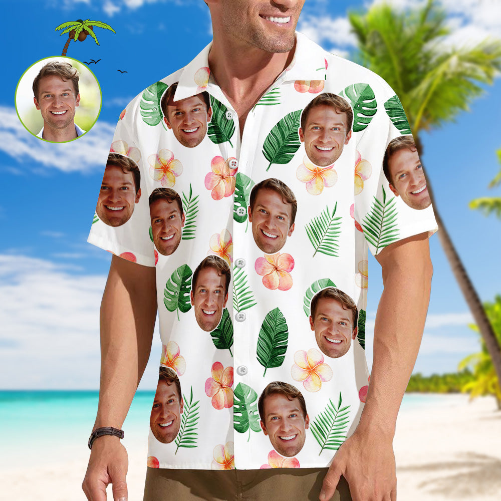Hawaiian Shirt with Floral & Face Print – Customizable