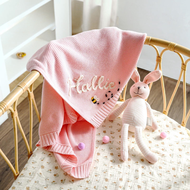 Soft knitted blanket with name - Breathable baby blanket made of cotton, personalized & cuddly soft
