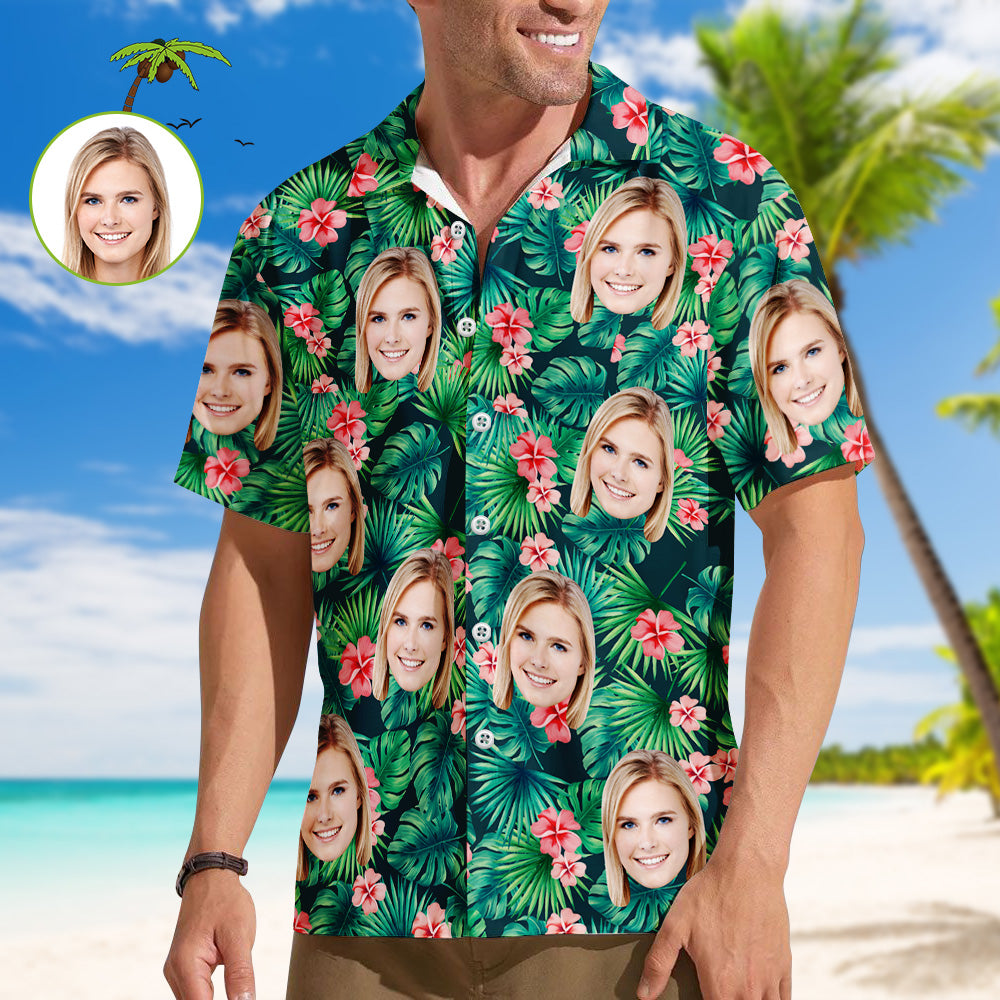 Personalized Aloha Shirt with Floral & Face Print
