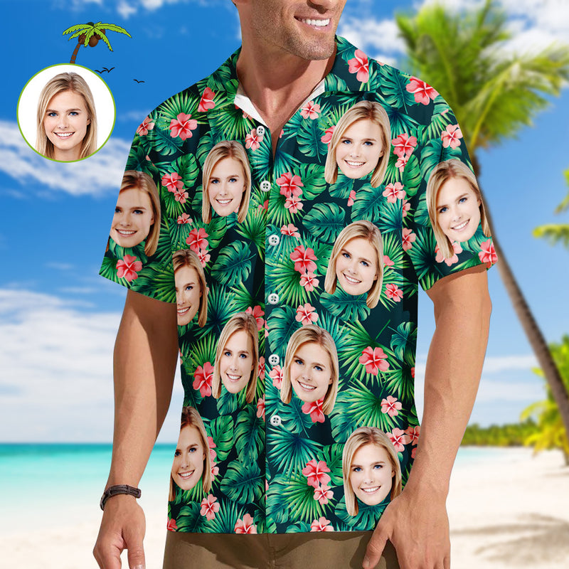 Personalized Aloha Shirt with Floral & Face Print