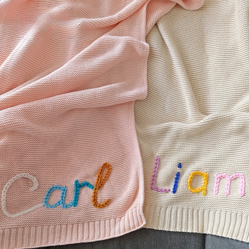 Cuddly soft baby blanket with name embroidery - Made of 100% cotton for strollers and cots
