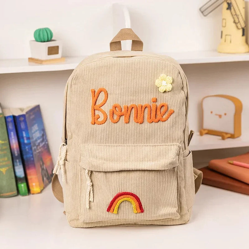 Personalized children's corduroy backpack – with name print