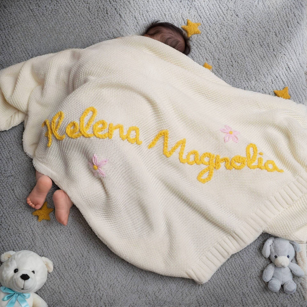 Stroller blanket & play mat - Personalized with embroidered name made of soft knit
