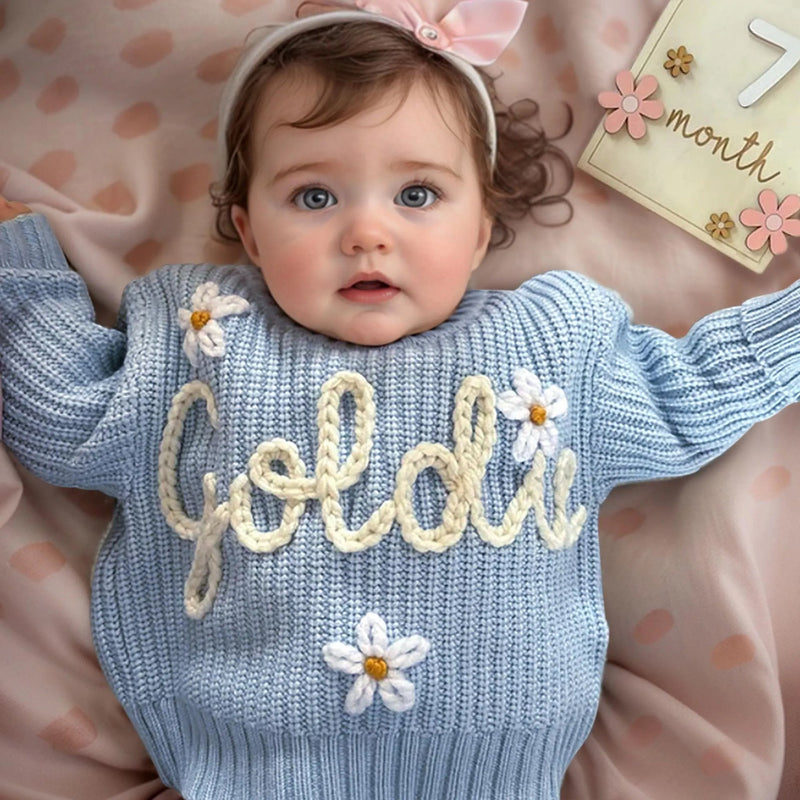 Custom Baby Name Sweater – Personalized Embroidered Knit Sweatshirt for Toddlers and Kids